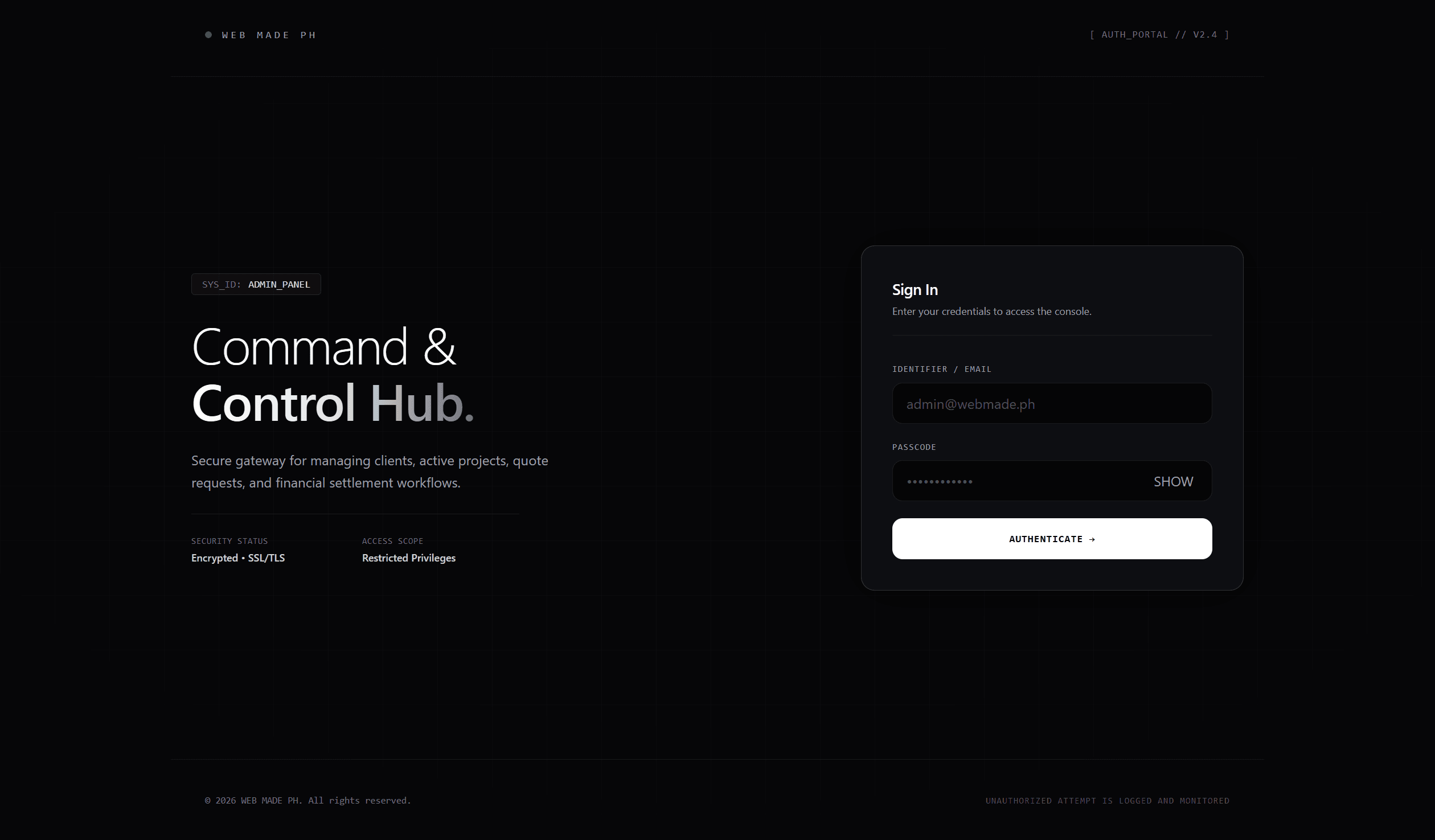 WebMakePH Admin Web project preview